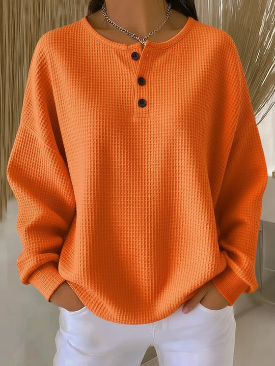 Waffle Knit Henley Sweater for Women