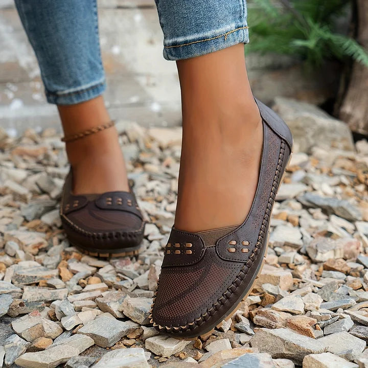 Breathable Perforated Loafers — women's loafers in beige