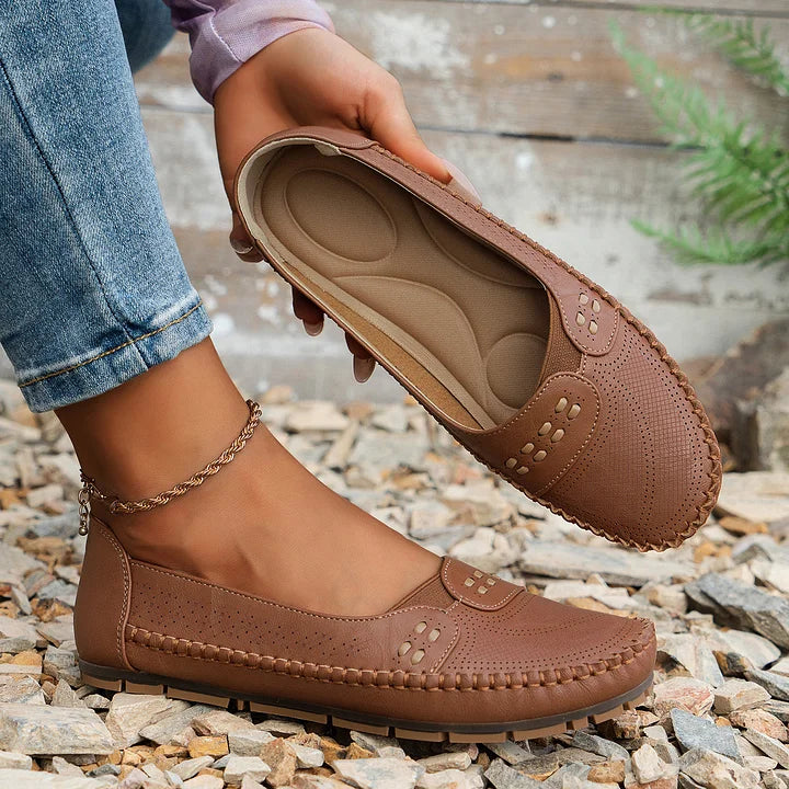 Breathable Perforated Loafers — women's loafers in beige