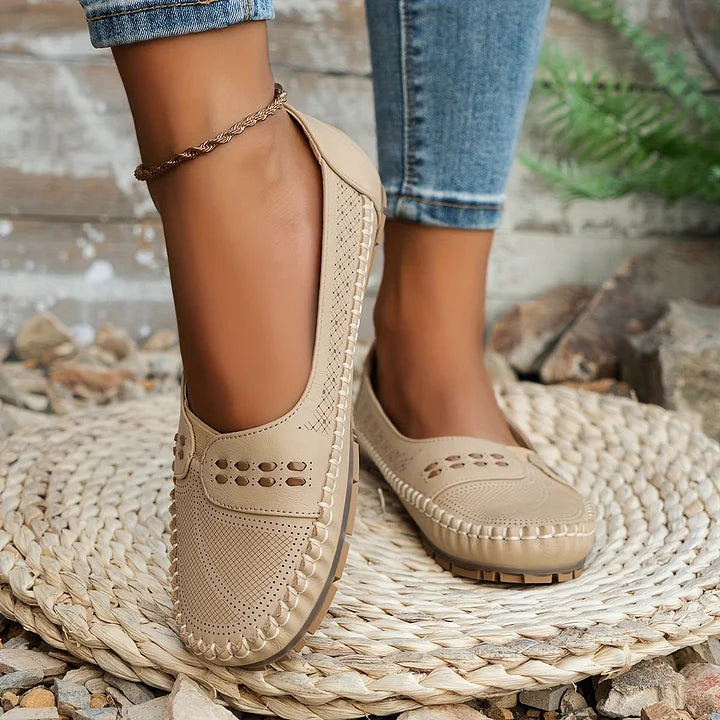 Breathable Perforated Loafers — women's loafers in beige
