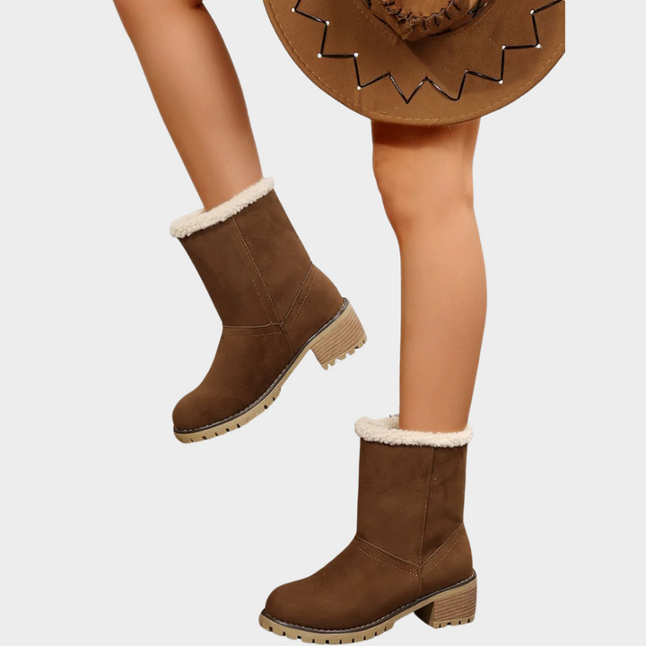 Block Heel Suede Winter Boots — winter boots for women in orange