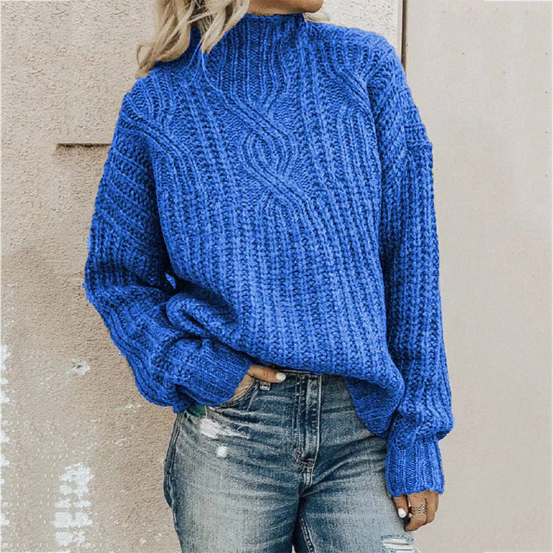 Yvette Sophisticated Wool Blend Knit Sweater for Women in Blue