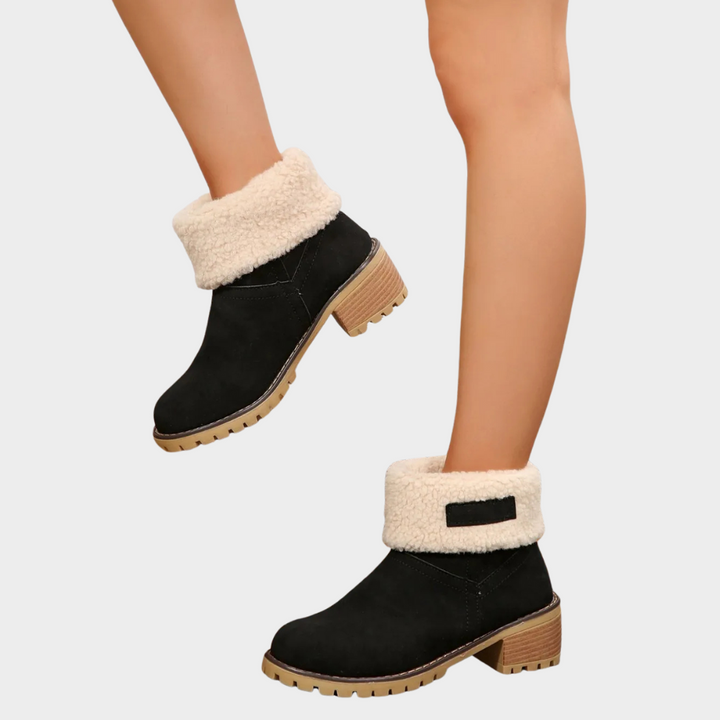 Block Heel Suede Winter Boots — winter boots for women in brown