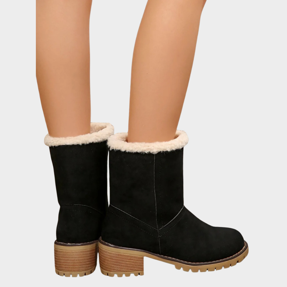Block Heel Suede Winter Boots — winter boots for women in khaki