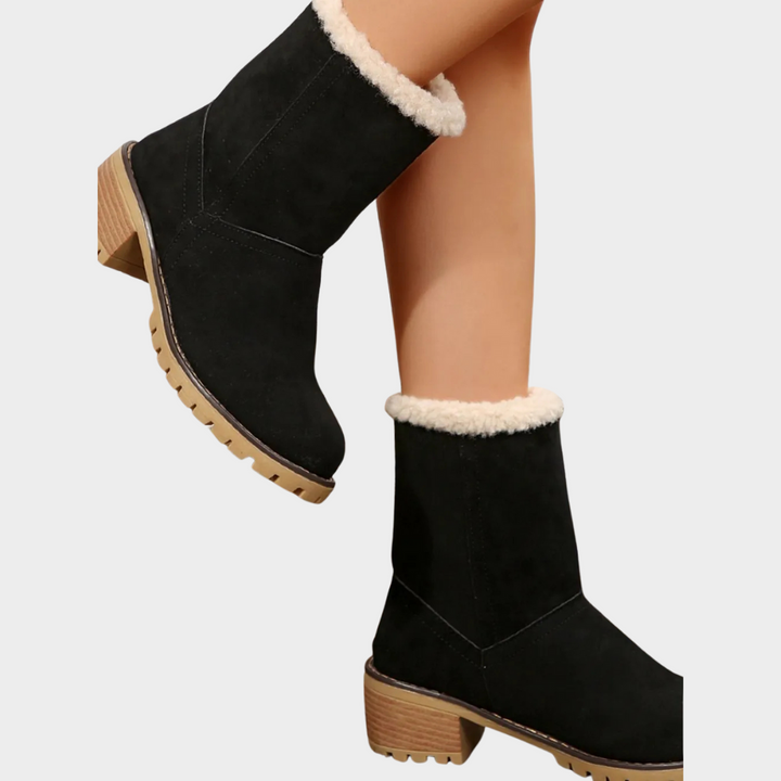 Block Heel Suede Winter Boots — winter boots for women in orange