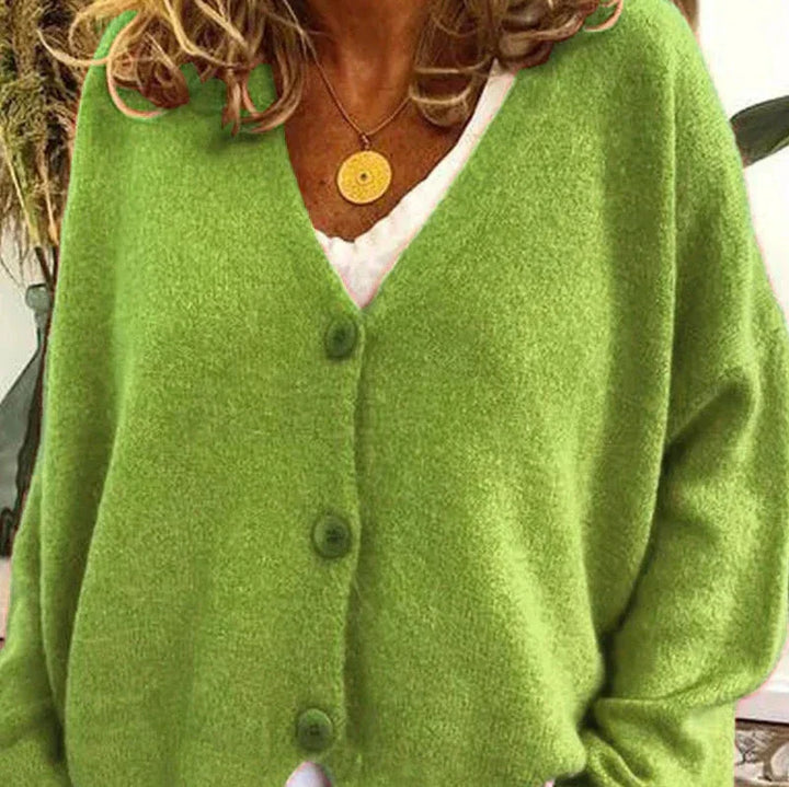 Mabel Elegant V Neck Knitted Cardigan Button Up for Women in Light Green