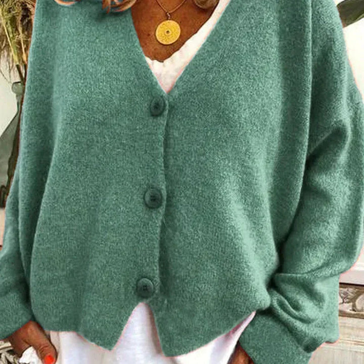Mabel Elegant V Neck Knitted Cardigan Button Up for Women in Green