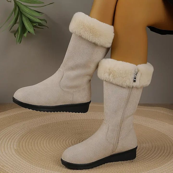 Fur Lined Suede Winter Boots — winter boots for women in beige