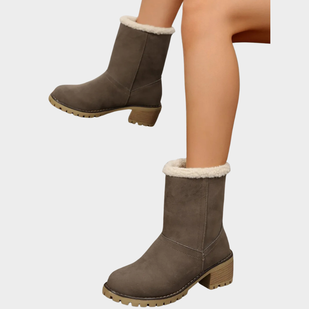 Block Heel Suede Winter Boots — winter boots for women in orange