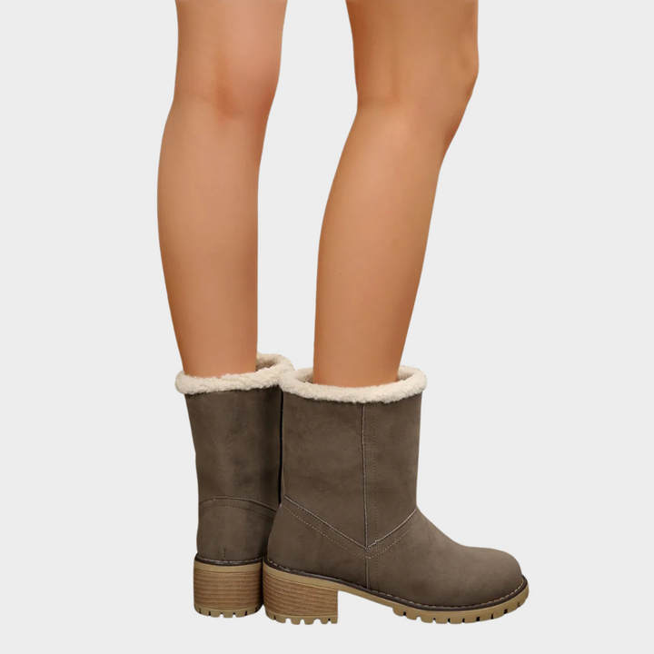 Block Heel Suede Winter Boots — winter boots for women in khaki