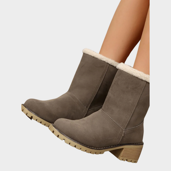Block Heel Suede Winter Boots — winter boots for women in green