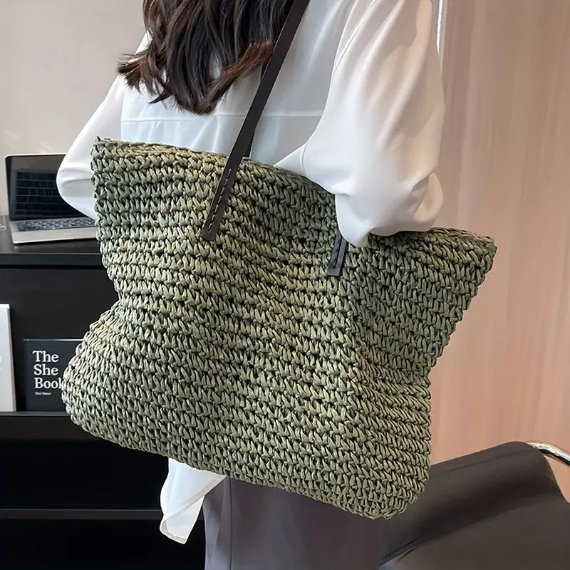 Xaviere | Woven Straw Shoulder Bag for Women - angled view
