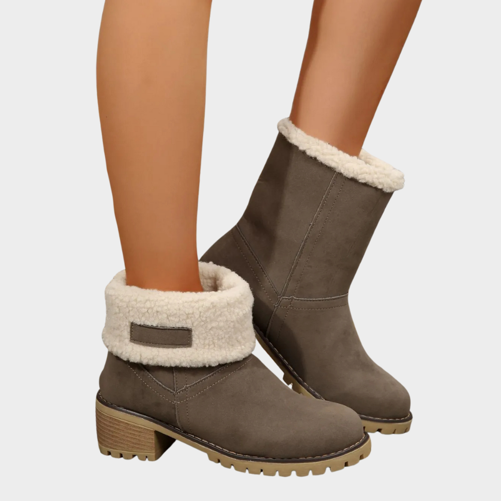 Block Heel Suede Winter Boots — winter boots for women in burgundy