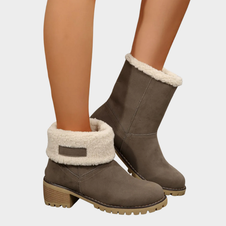 Block Heel Suede Winter Boots — winter boots for women in burgundy