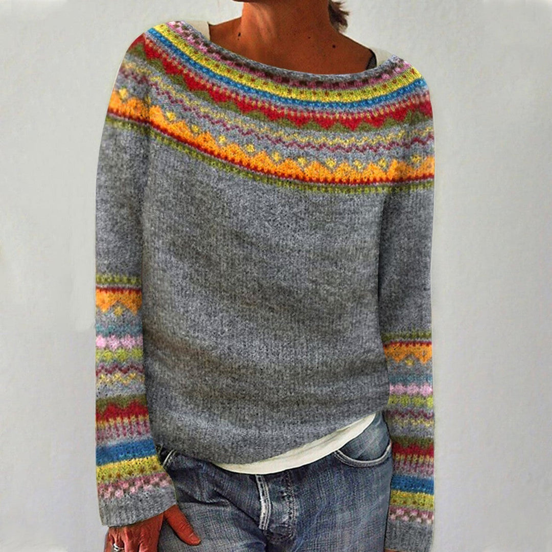Giselle Crew Neck Knit Sweater Wool Blend for Women in Grau / Orange