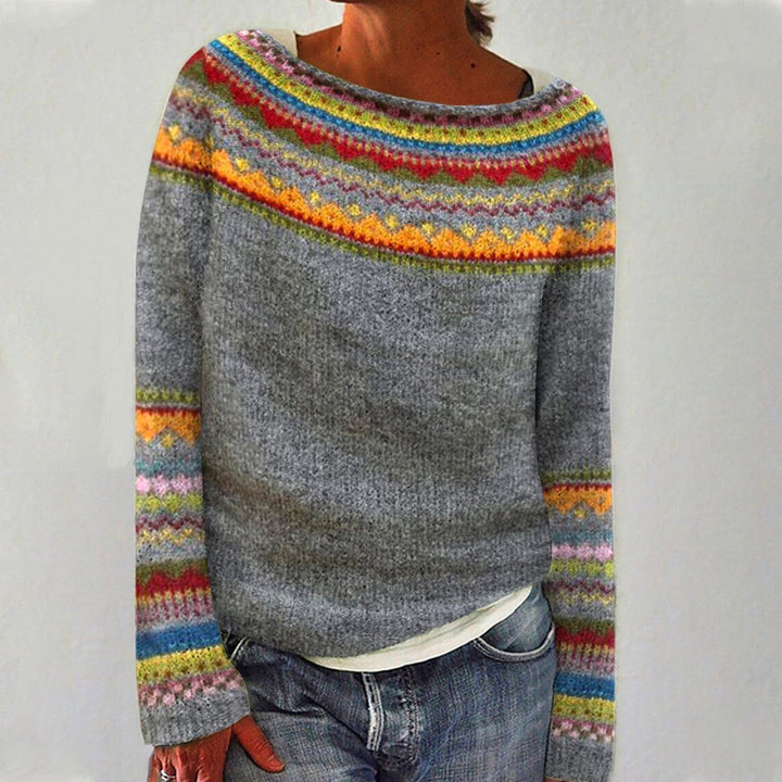 Giselle Crew Neck Knit Sweater Wool Blend for Women in Grau / Orange