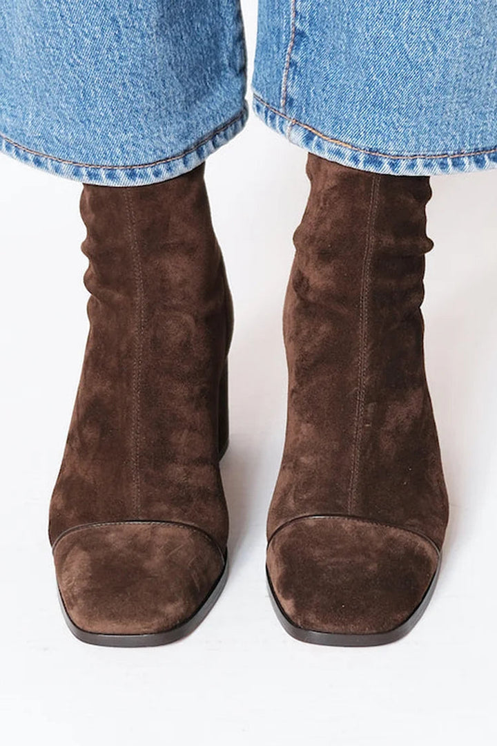 Ysabeau | Square Toe Heeled Ankle Boots for Women - angled view