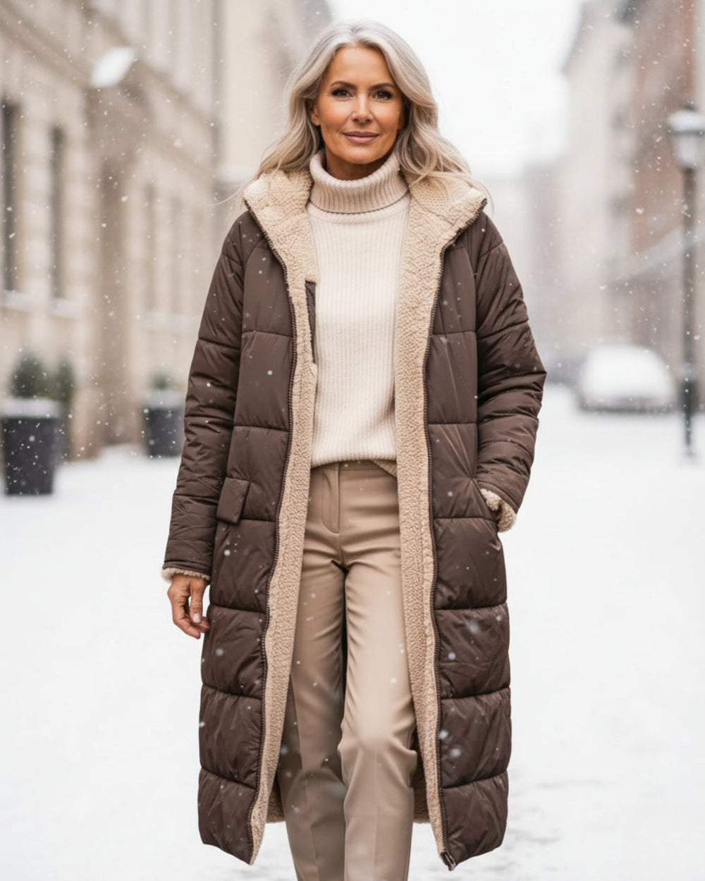 Sherpa Lined Puffer Winter Coat — coat for women in brown