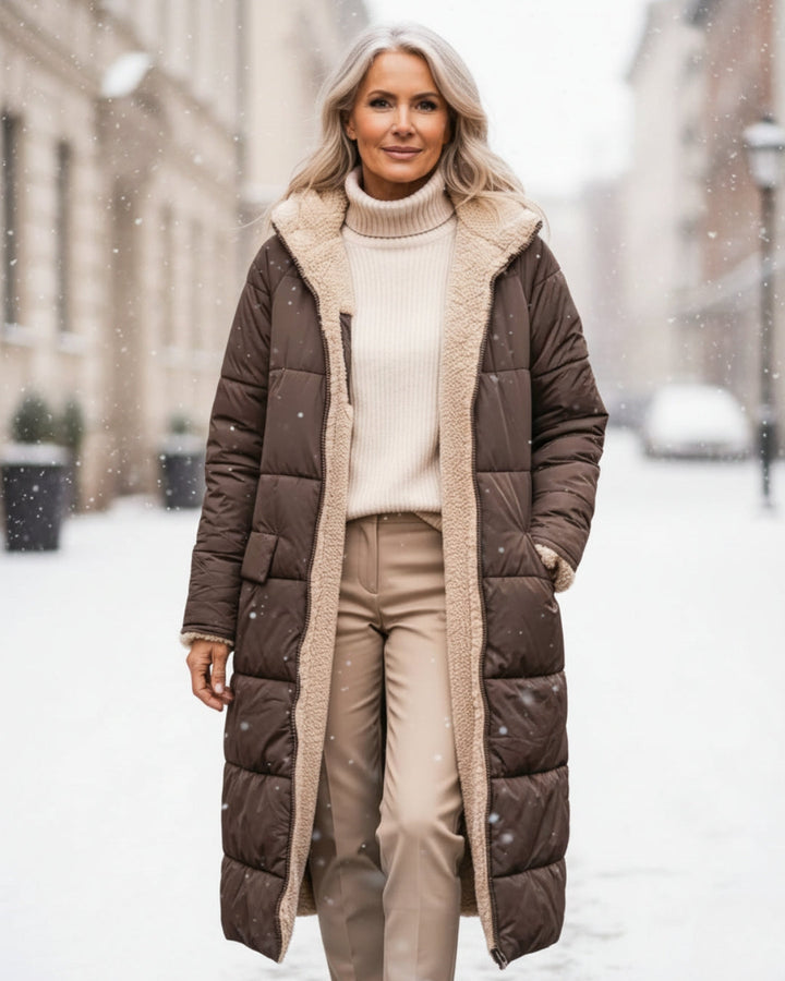 Sherpa Lined Puffer Winter Coat — coat for women in brown