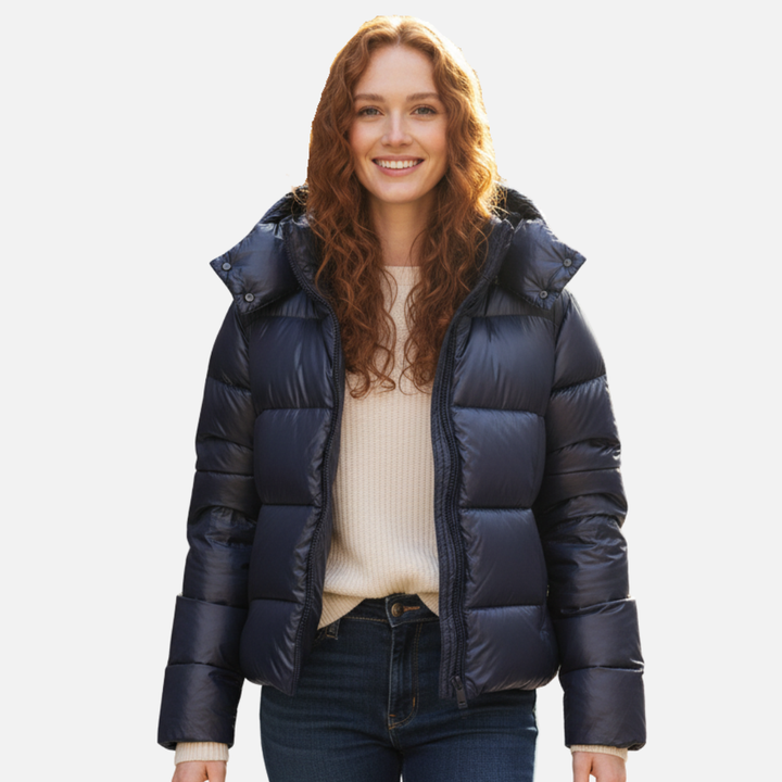 Bérénice Glossy Puffer Jacket Hooded Cropped for Women, view 1