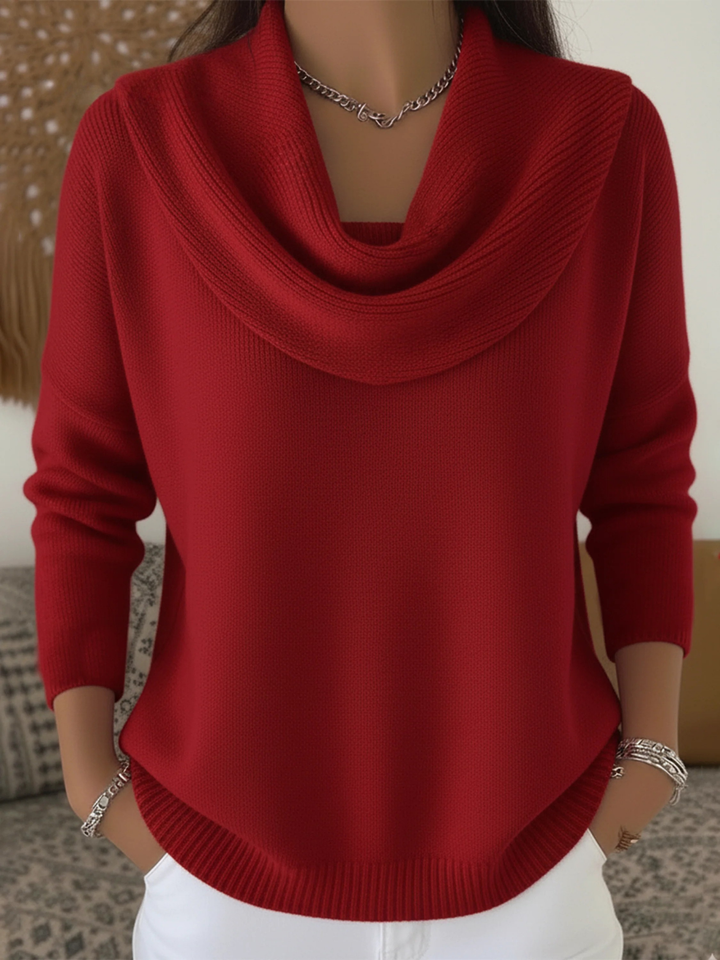 Cowl Neck Merino Wool Sweater — sweater for women in red