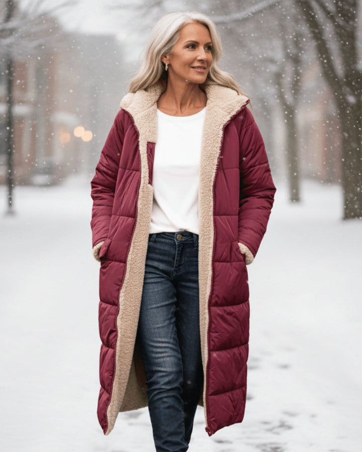 Sherpa Lined Puffer Winter Coat — coat for women in red