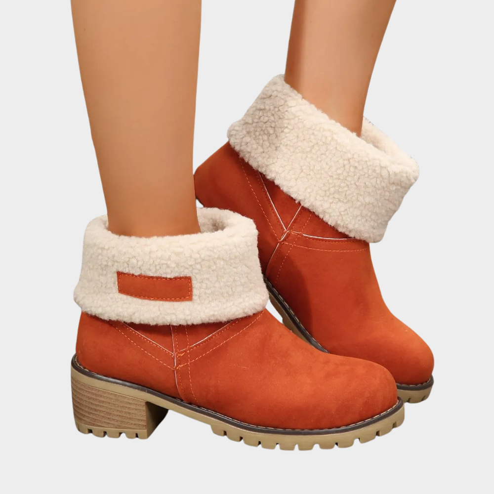 Block Heel Suede Winter Boots — winter boots for women in orange