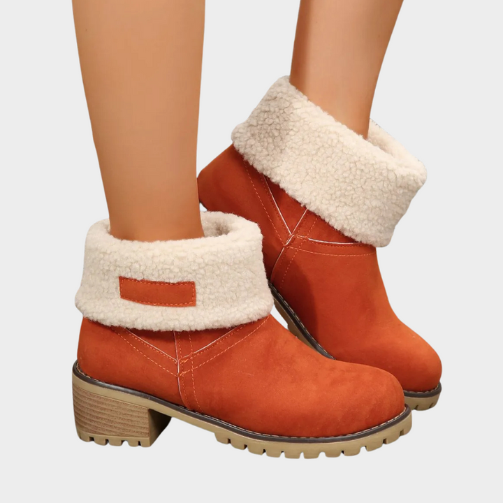 Block Heel Suede Winter Boots — winter boots for women in orange