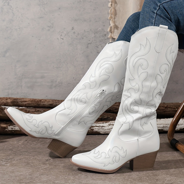 Knee High Embroidered Cowboy Boots — cowboy boots for women in black