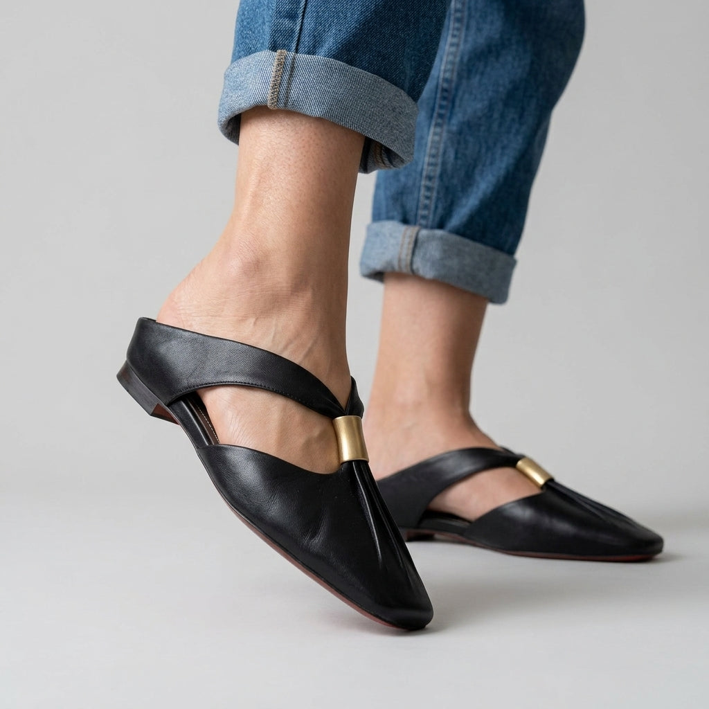 Block Heel Mules — women's mules in beige