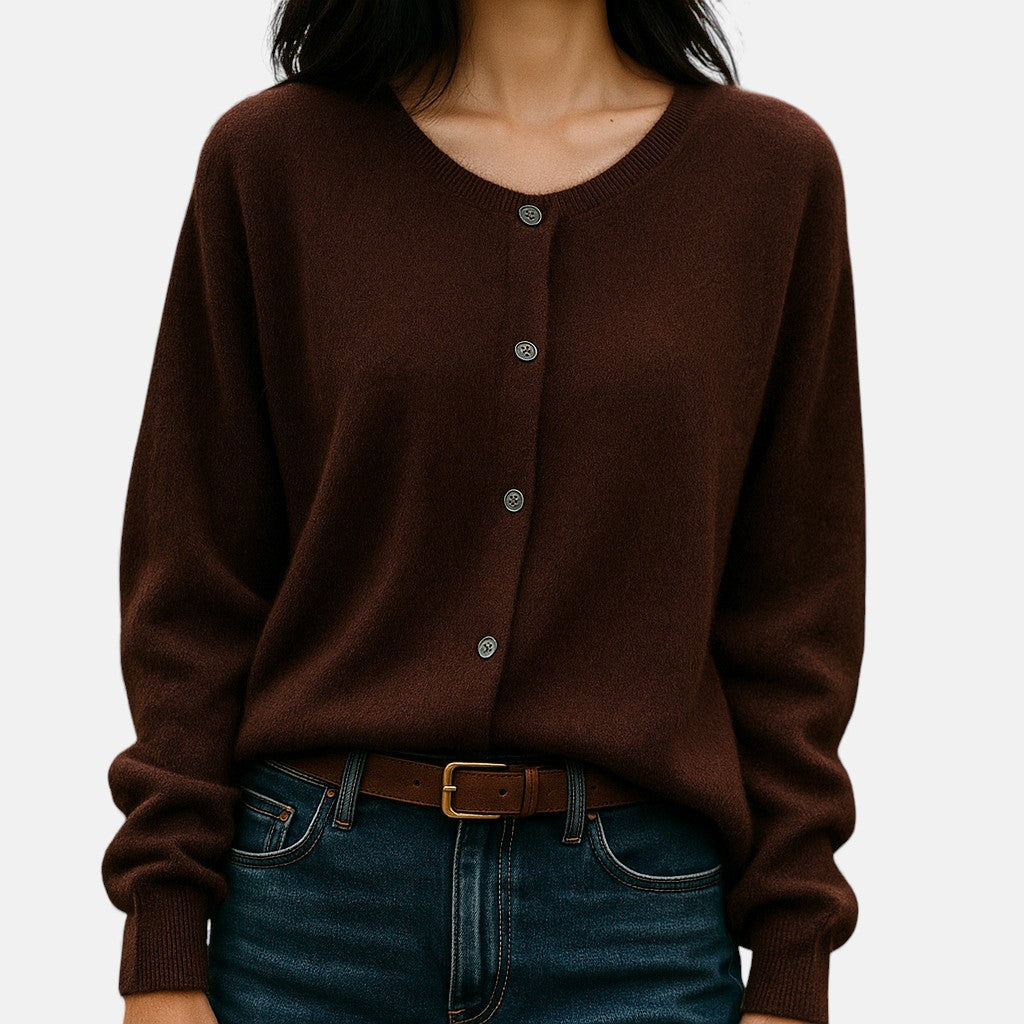 Ottilie Mink Cashmere Sweater Crew Neck for Women in Coffee