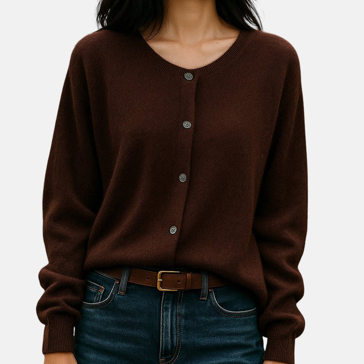 Ottilie Mink Cashmere Sweater Crew Neck for Women in Coffee