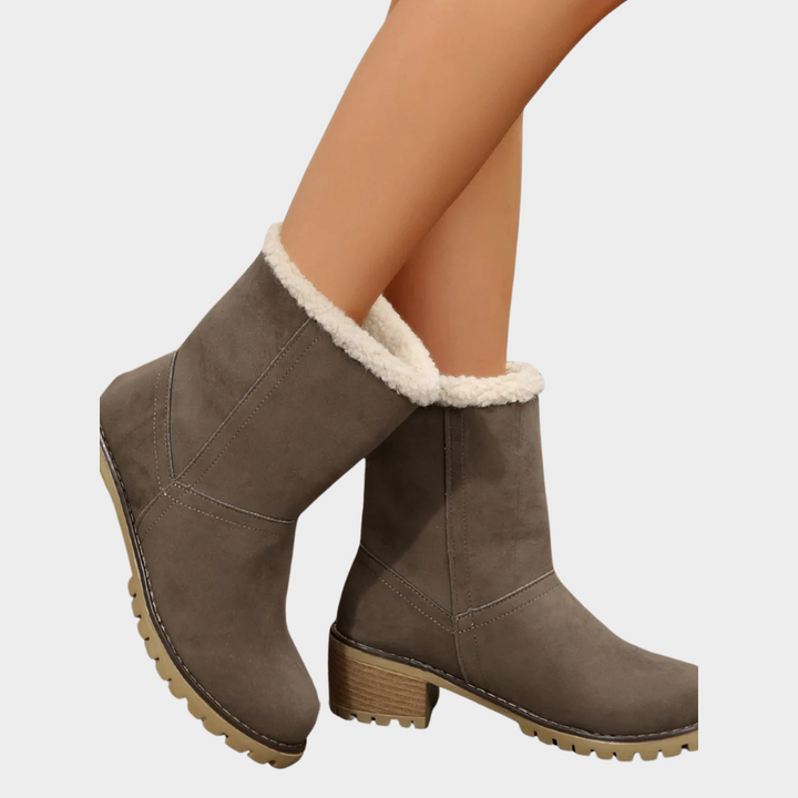 Block Heel Suede Winter Boots — winter boots for women in brown grey