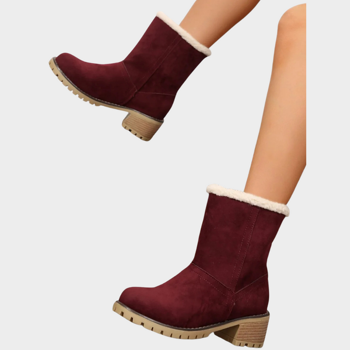Block Heel Suede Winter Boots — winter boots for women in brown