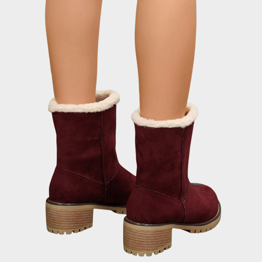 Block Heel Suede Winter Boots — winter boots for women in orange