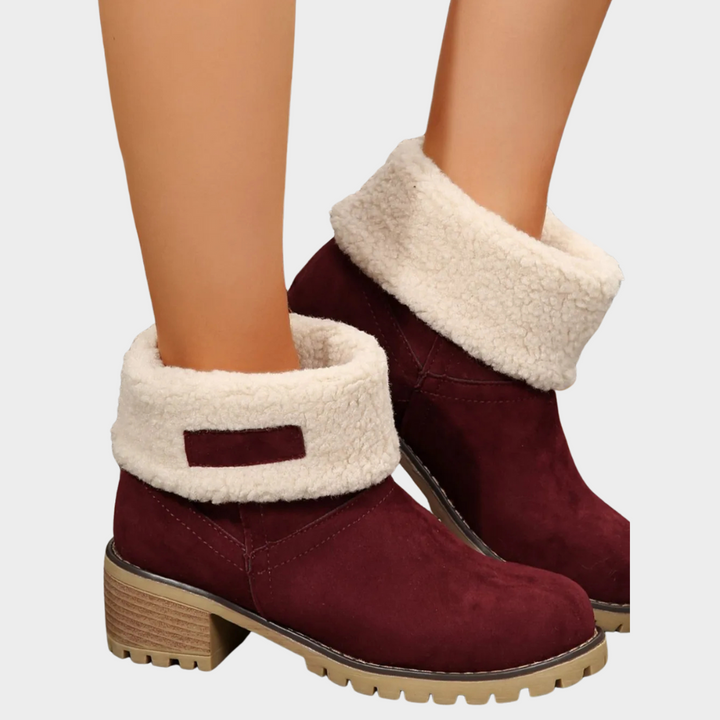 Block Heel Suede Winter Boots — winter boots for women in khaki