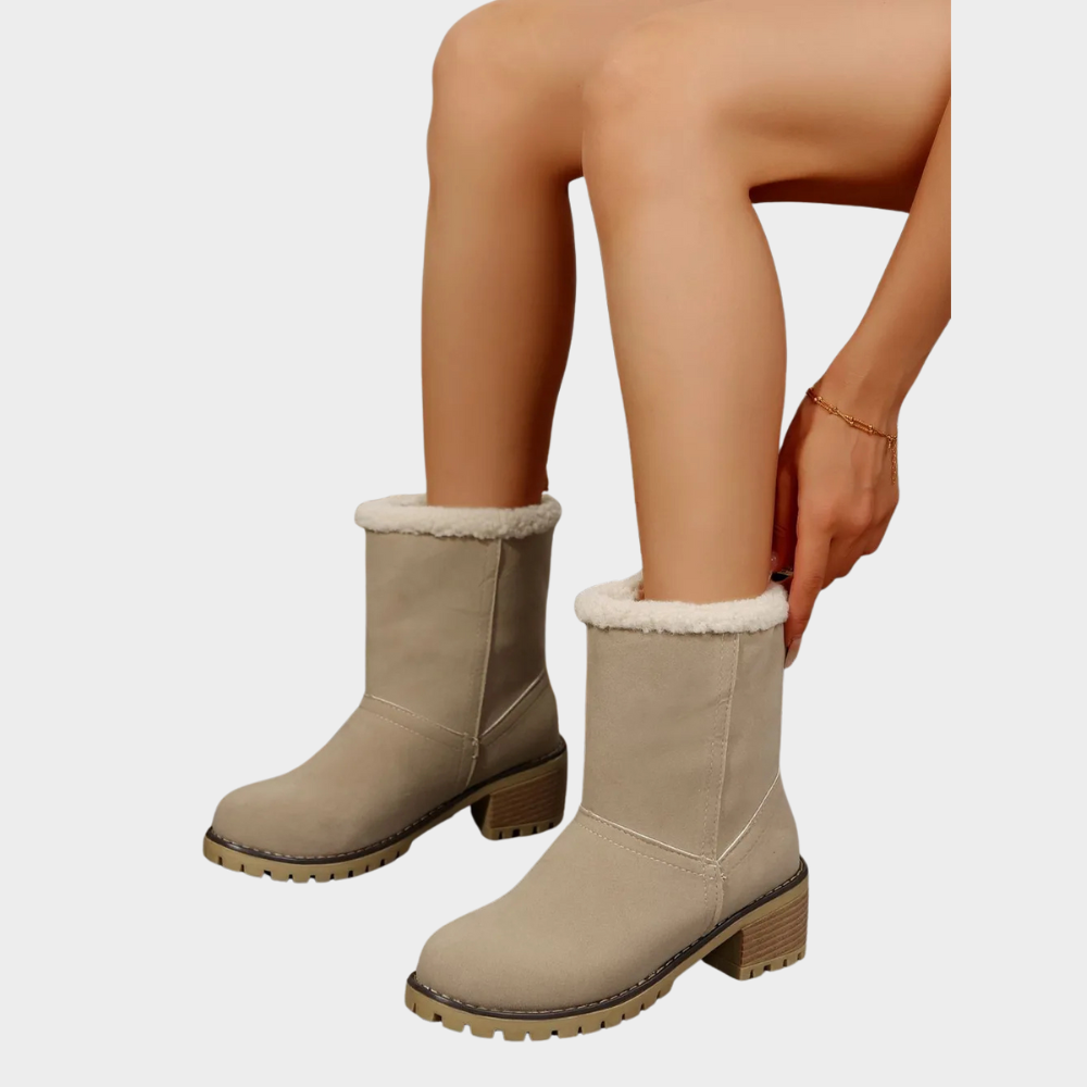 Block Heel Suede Winter Boots — winter boots for women in brown