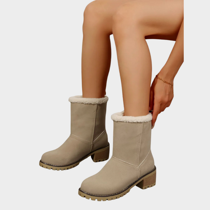 Block Heel Suede Winter Boots — winter boots for women in brown