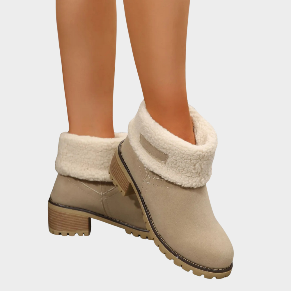 Block Heel Suede Winter Boots — winter boots for women in brown grey