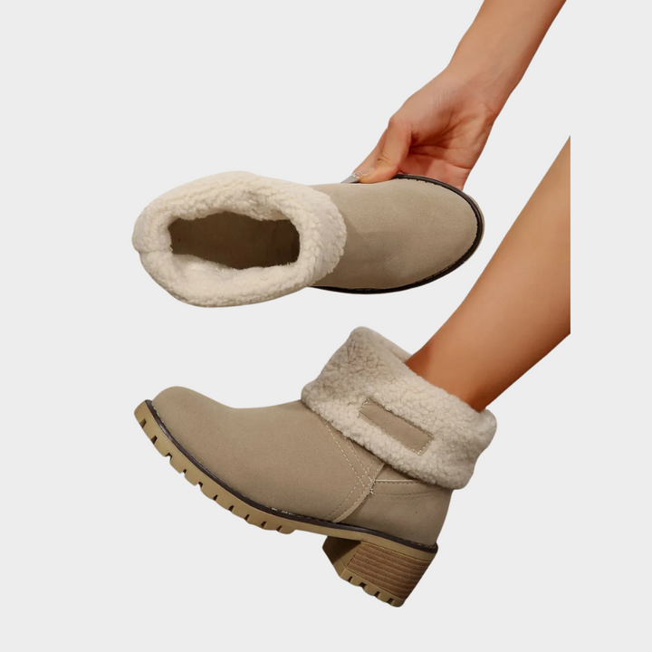 Block Heel Suede Winter Boots — winter boots for women in burgundy