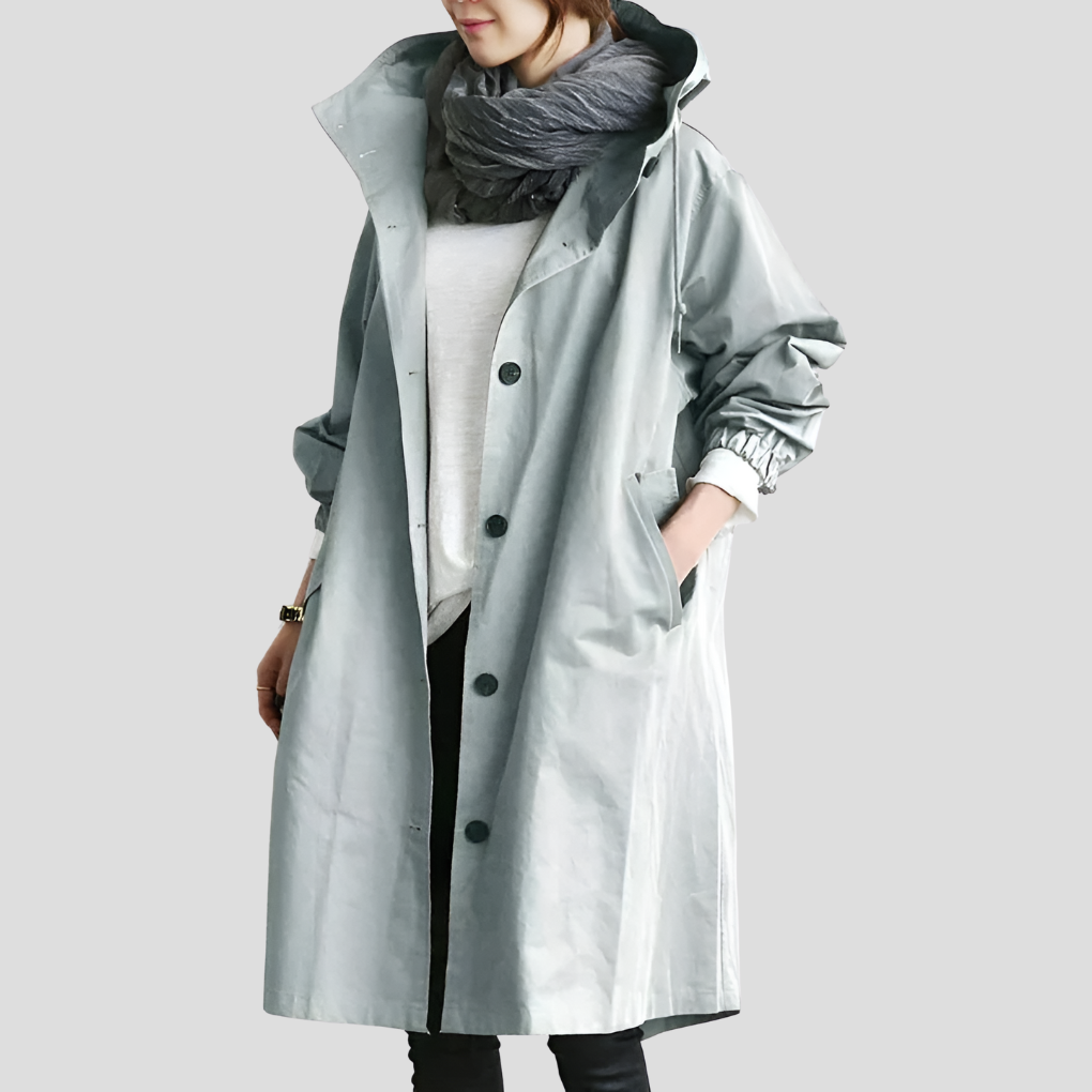 Longline Hooded Raincoat — women's rain jacket in gray