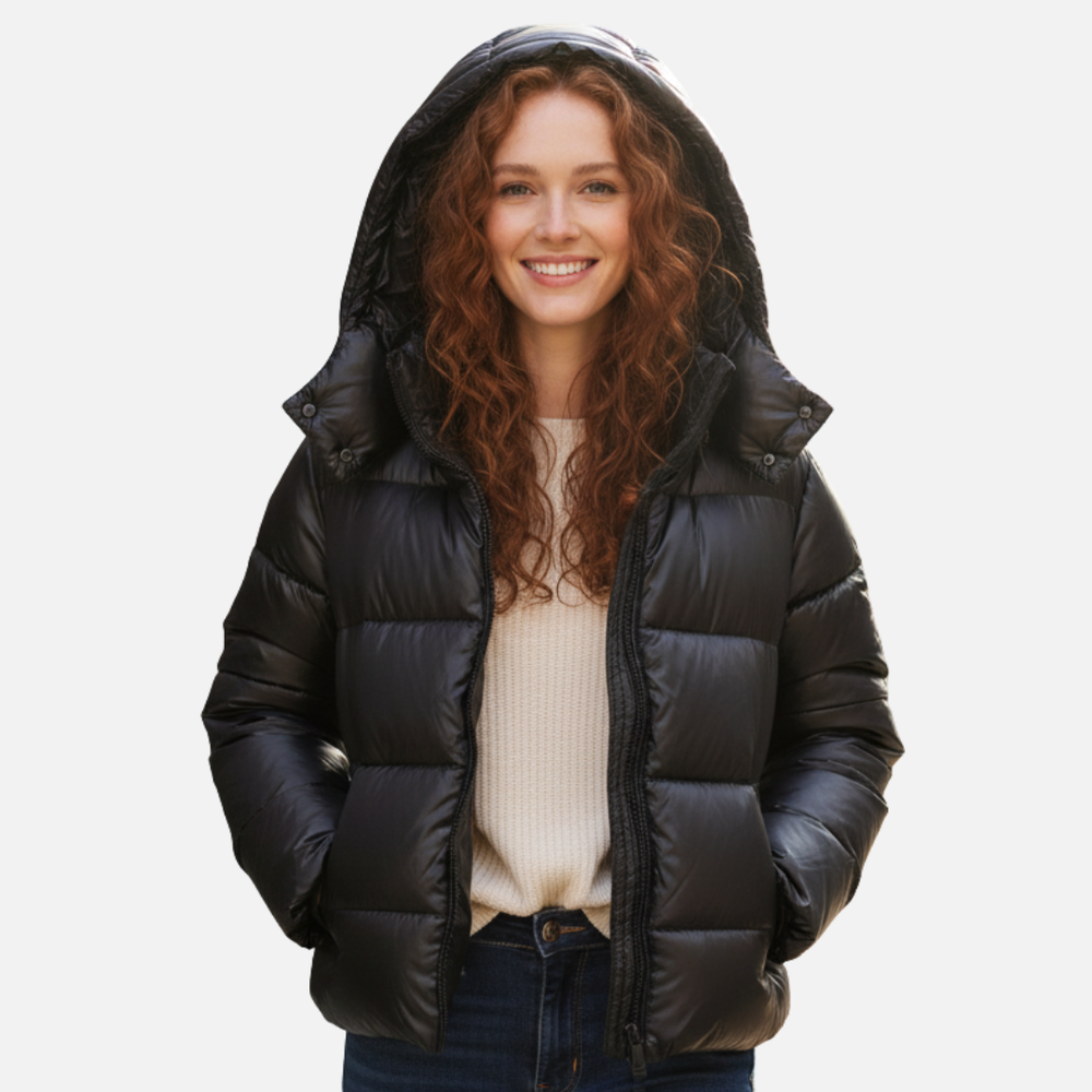 Bérénice Glossy Puffer Jacket Hooded Cropped for Women, view 2