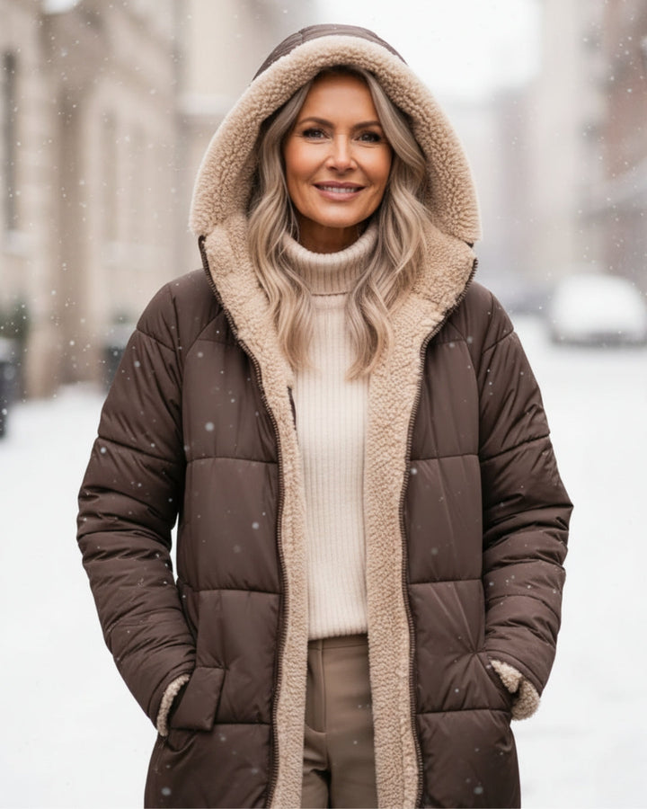 Sherpa Lined Puffer Winter Coat — coat for women in navy blue