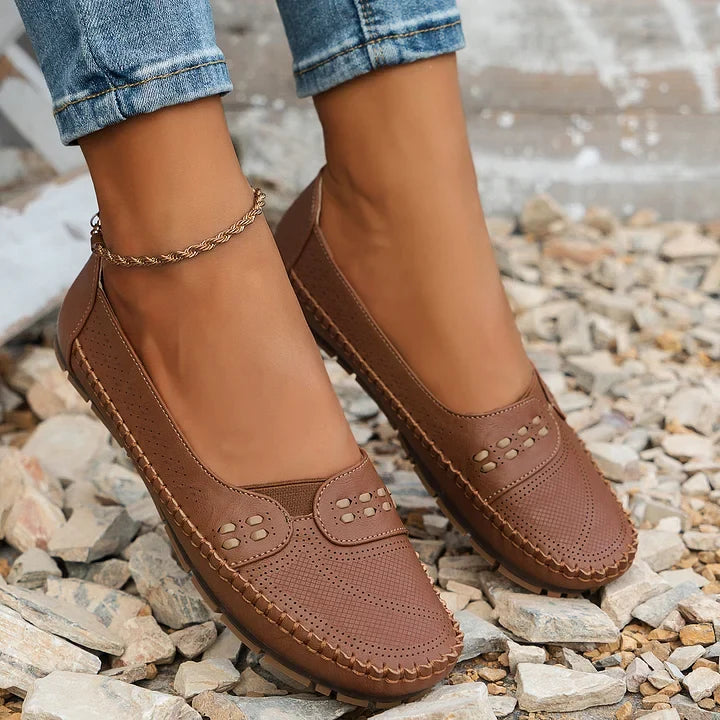 Breathable Perforated Loafers — women's loafers in beige