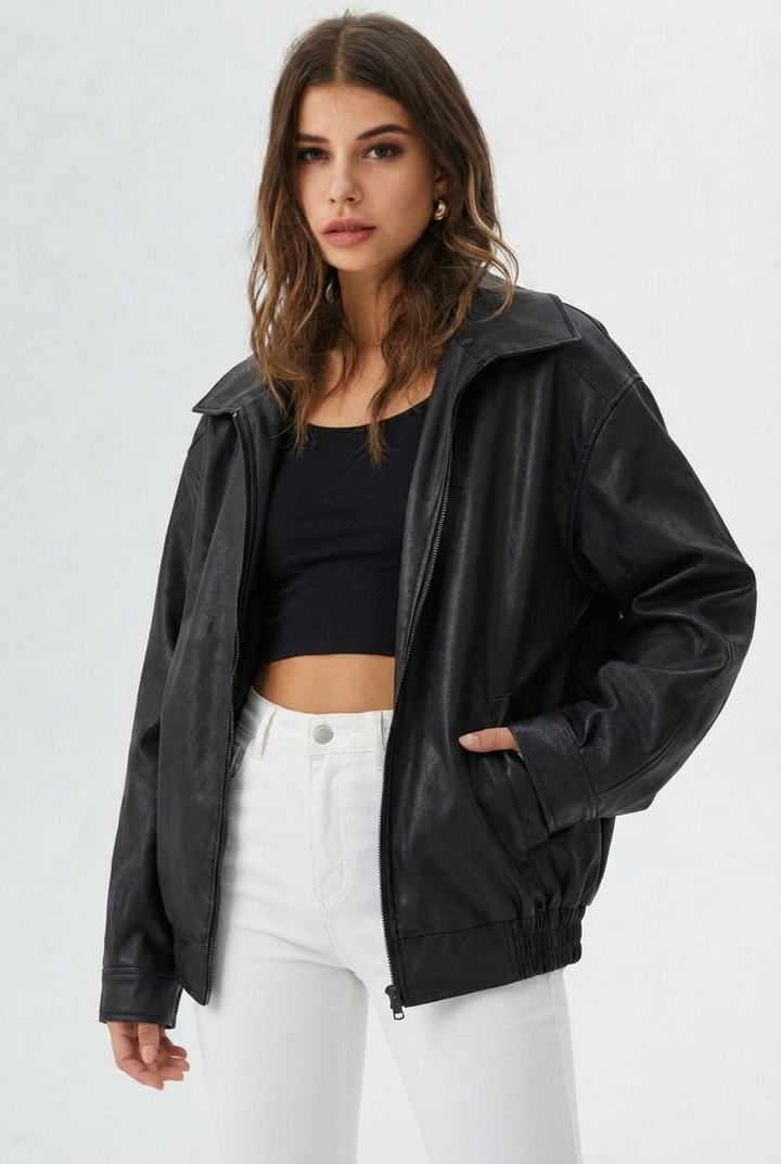 Relaxed Oversized Faux Leather Jacket for women - view 22