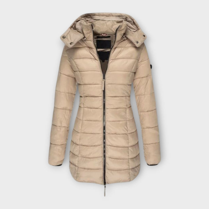 Angeline Quilted Padded Winter Coat Hooded Longline for Women in Kaki