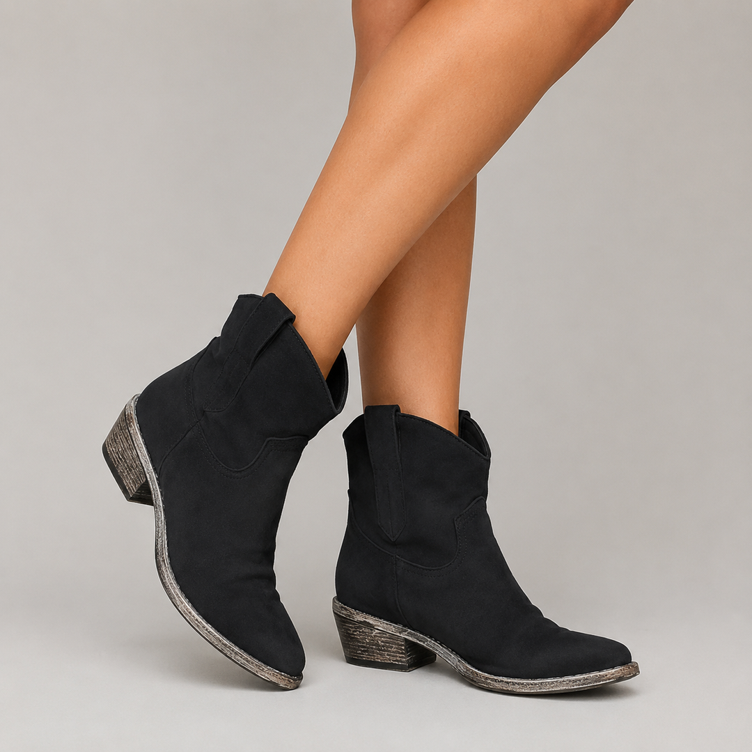 Lisandre | Suede Western Ankle Boots for Women - side view