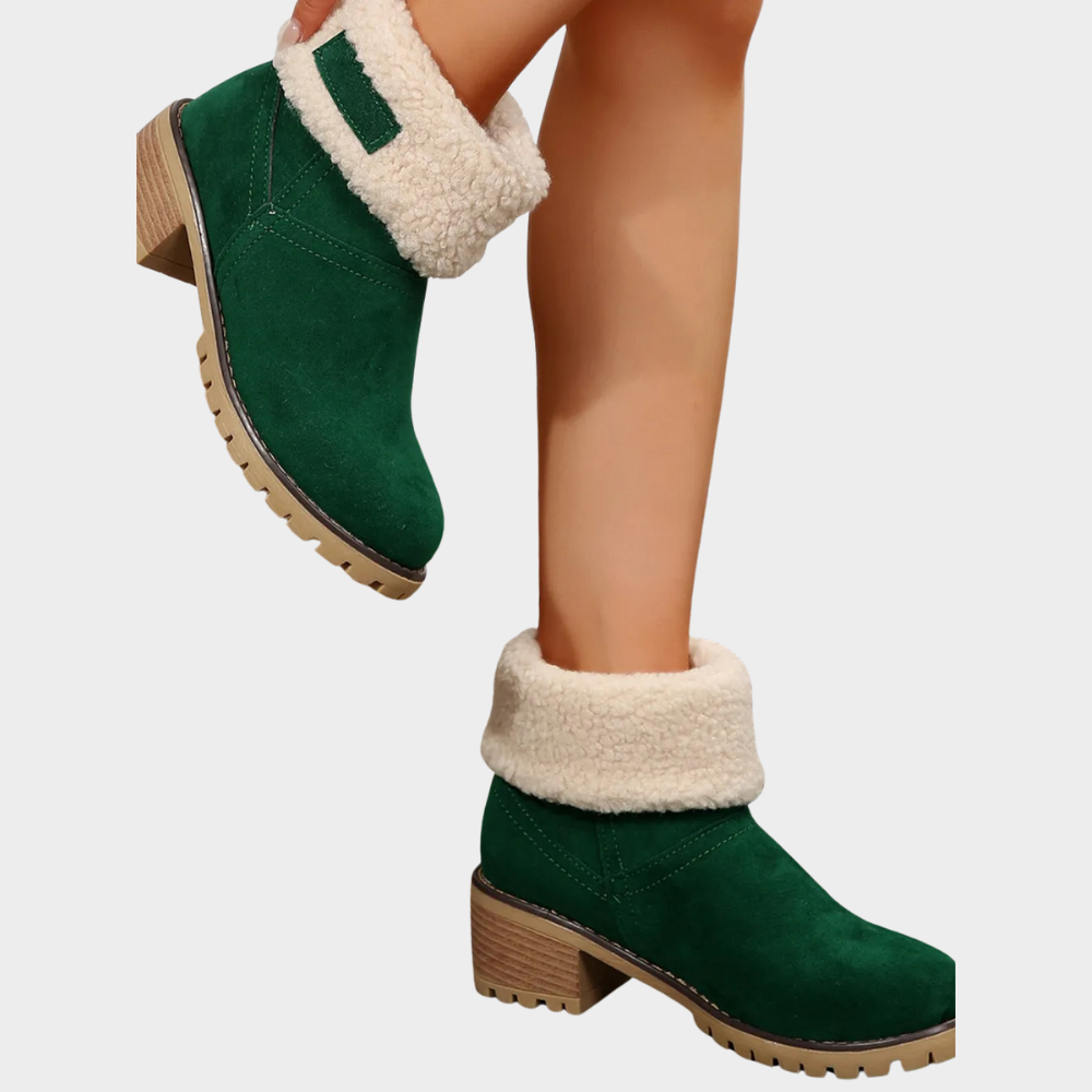 Block Heel Suede Winter Boots — winter boots for women in burgundy