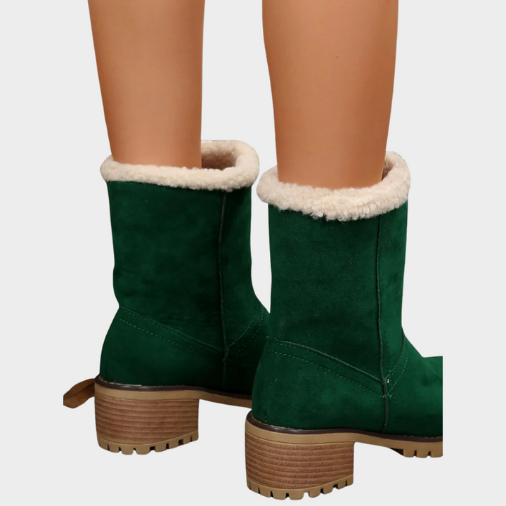 Block Heel Suede Winter Boots — winter boots for women in brown grey