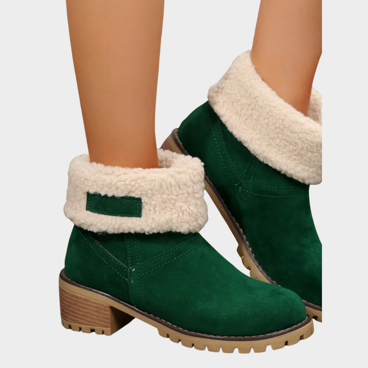 Block Heel Suede Winter Boots — winter boots for women in green